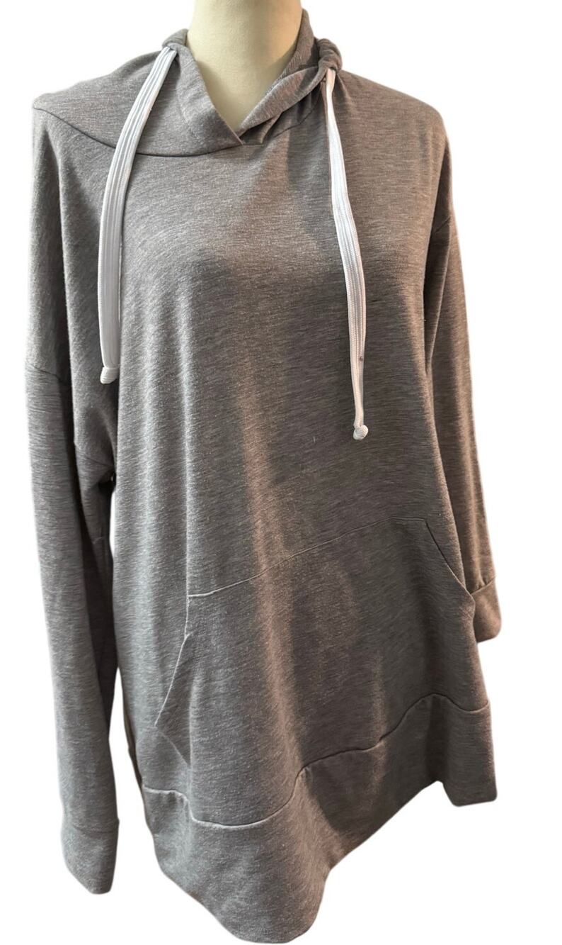 Red Lolly Gray Oversized Hoodie Tunic Cozy Knit Lounge Pullover, Medium